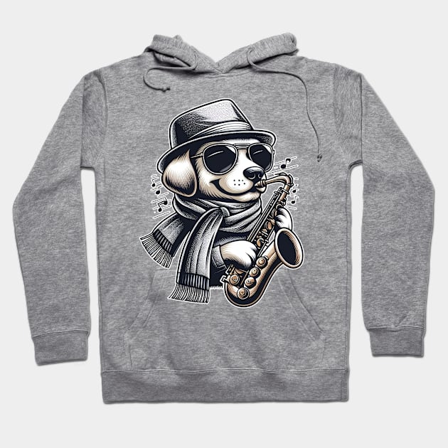 Dog Playing Saxophone Cute Graphic Tees Men Women Boys Hoodie by cyryley